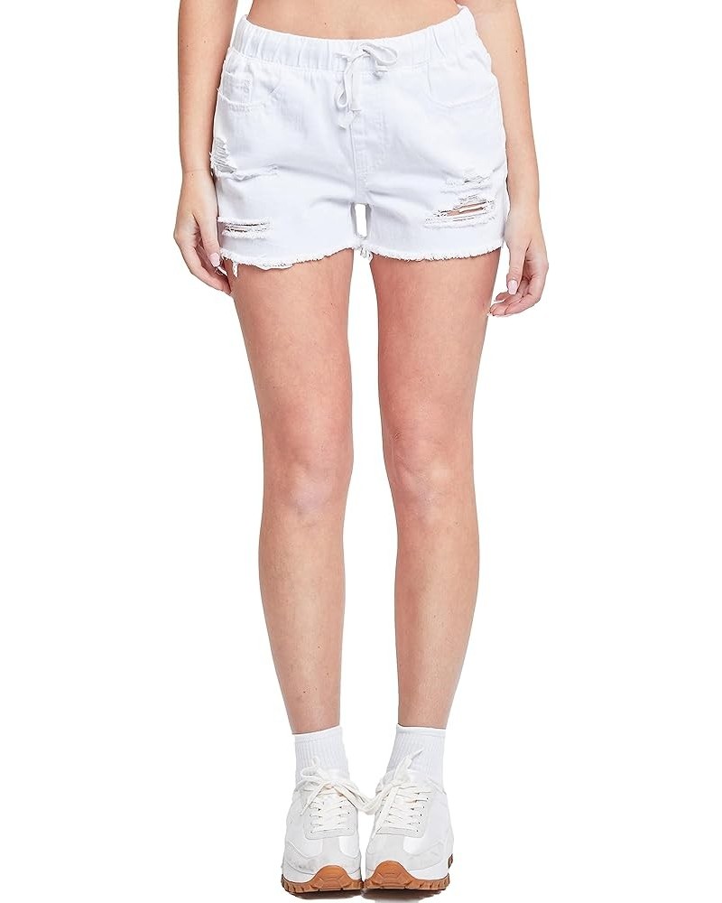 Women's Dream High Rise Jean Joggers Shorts with Tie White $16.35 Shorts