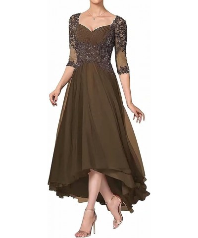 Mother of The Bride Dress for Wedding Lace Appliques 3/4 Sleeve Tea Length Chiffon Evening Prom Gown for Women Brown $34.44 D...