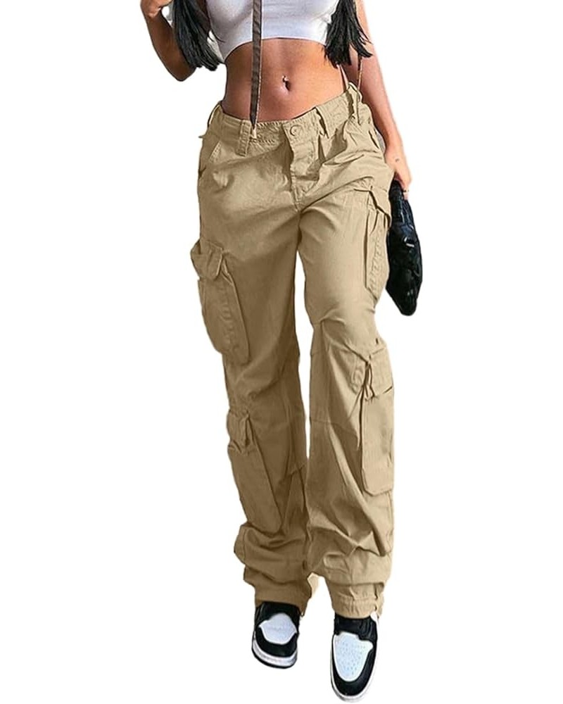 Baggy Cargo Pants Women High Waist Pants for Women Loose Pocket Jogger Straight Wide Leg Y2K Cargo Pants Khaki-light $18.04 P...