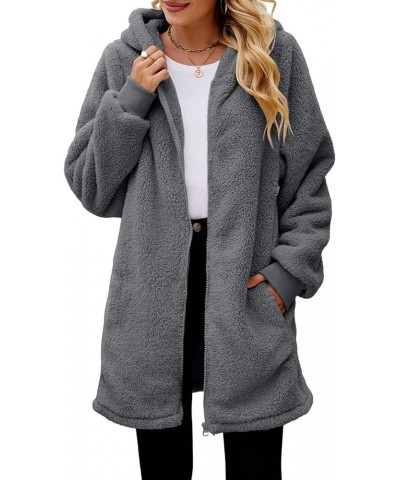 Womens Jacket Winter Coats for Women Fuzzy Fleece Jacket Hooded Cardigan Coats Outerwear with Pockets Grey $10.63 Jackets