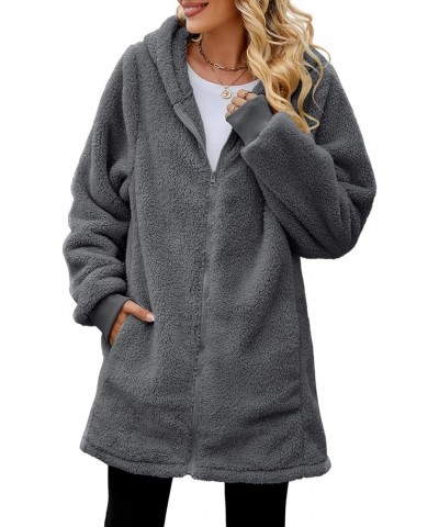 Womens Jacket Winter Coats for Women Fuzzy Fleece Jacket Hooded Cardigan Coats Outerwear with Pockets Grey $10.63 Jackets