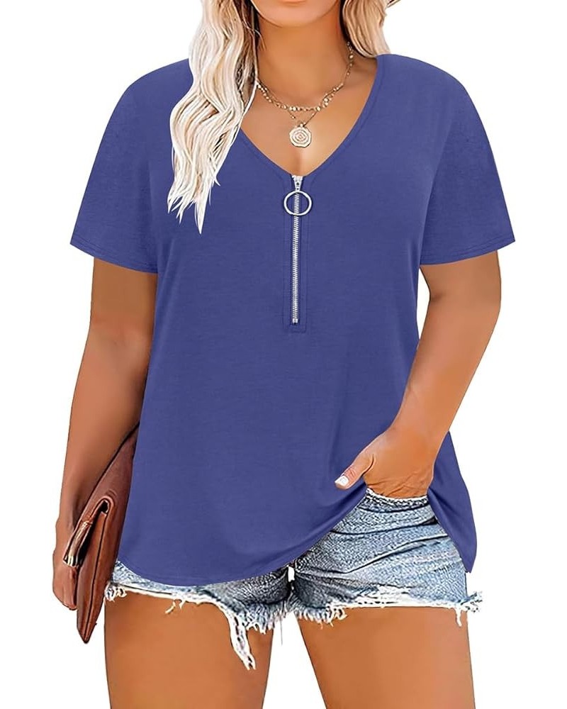 Plus Size Tops for Women Short Sleeve Sexy V Neck Shirts Plain Basic Solid Color Tunic Spring Summer XL-5XL 14W-28W 9_ D4_ Zi...