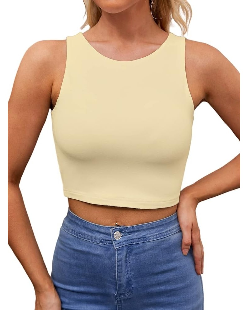 Women’s Sexy Sleeveless Racerback Crop Top Classic Basic Double Layer Cute Cropped Tank Tops Nude $10.19 Tanks