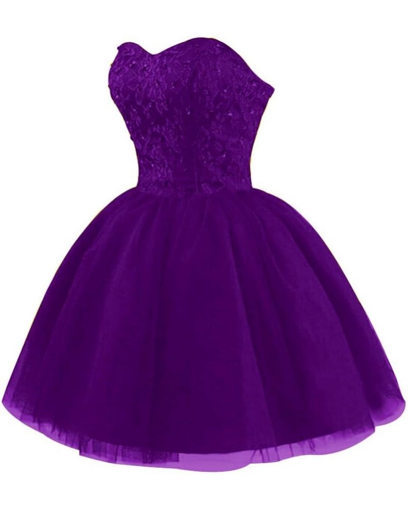 Strapless Short Tulle Homecoming Dresses for Teens Lace Prom Dresses for Women Beaded A Line Party Cocktail Dresses Plum $34....