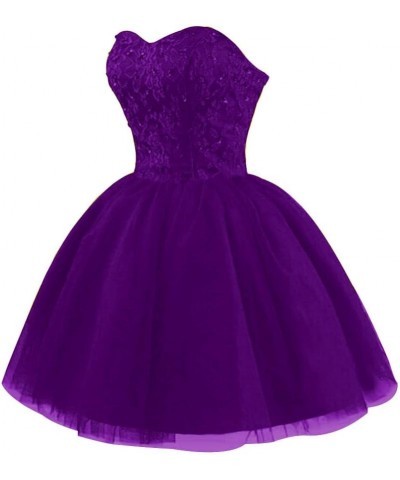 Strapless Short Tulle Homecoming Dresses for Teens Lace Prom Dresses for Women Beaded A Line Party Cocktail Dresses Plum $34....