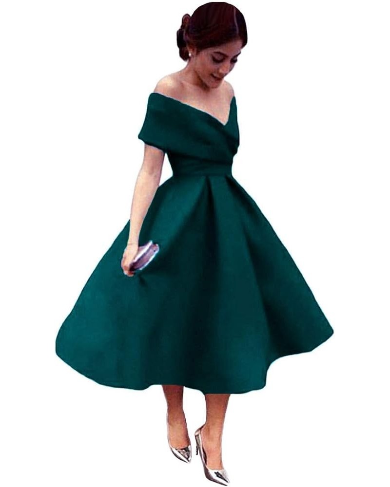 Women V Neck Bridesmaid Dresses Pockets Off Shoulder Wedding Party Dress Teal Lace Up Back $36.12 Dresses