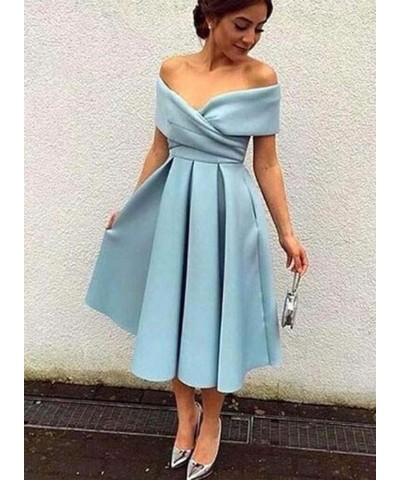 Women V Neck Bridesmaid Dresses Pockets Off Shoulder Wedding Party Dress Teal Lace Up Back $36.12 Dresses