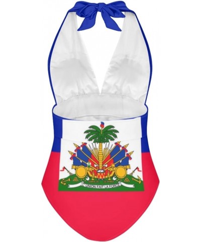 Womens Tummy Control Bathing Suit Sexy One Piece Swimsuits Slimming Halter Ruched Swimwear Haiti Flag $17.97 Swimsuits