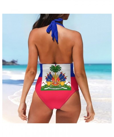 Womens Tummy Control Bathing Suit Sexy One Piece Swimsuits Slimming Halter Ruched Swimwear Haiti Flag $17.97 Swimsuits