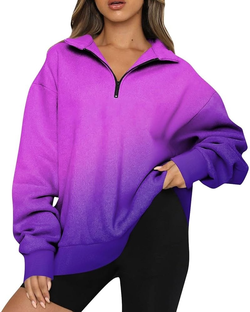 3/4 Zip Pullover Womens Fall Tie Dye Baggy Half Zip Sweatshirt Long Sleeve Clothes Oversized Trendy Pullover Shirts G200-purp...