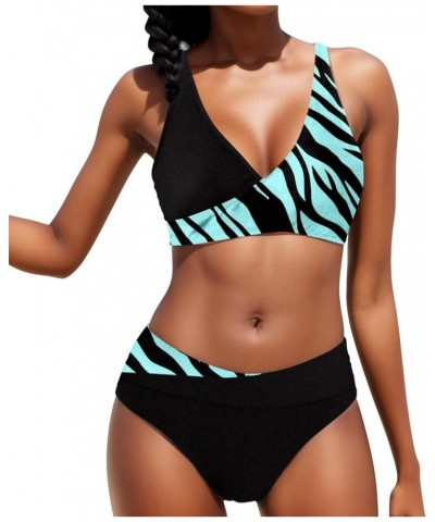 High Waisted Bikini Sets for Women 2 Piece Tankini Tops Swimwear Tankini Tops Push Up with Bikini Bottoms C-sky Blue $10.89 S...