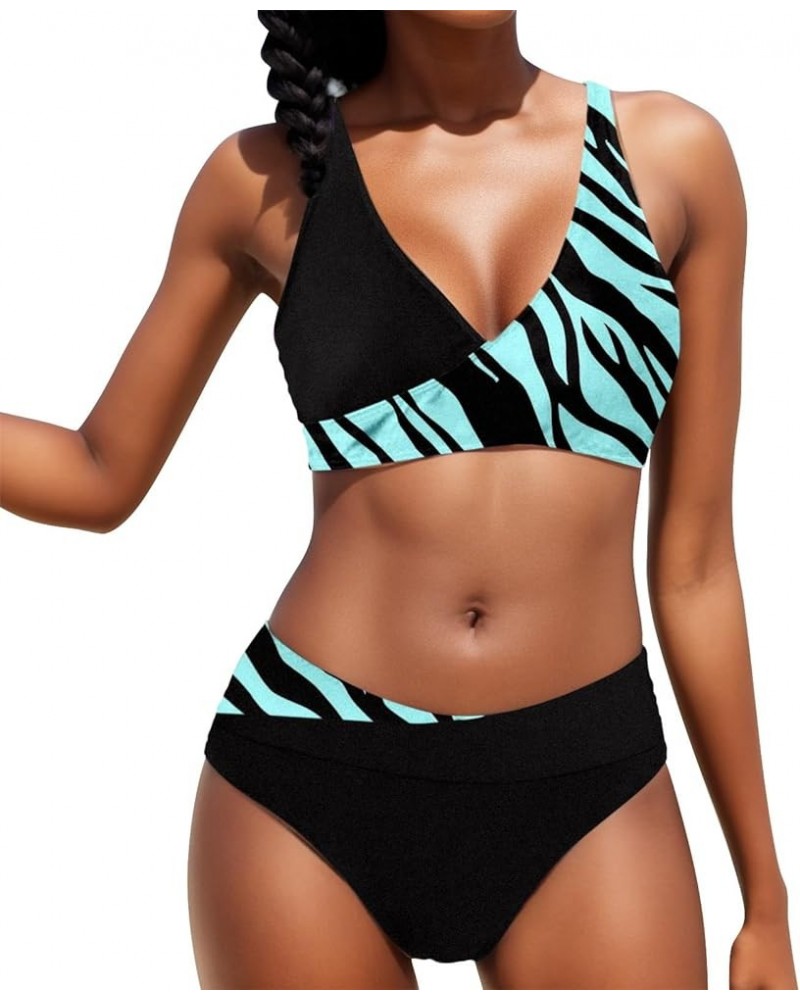 High Waisted Bikini Sets for Women 2 Piece Tankini Tops Swimwear Tankini Tops Push Up with Bikini Bottoms C-sky Blue $10.89 S...