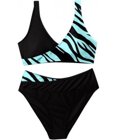 High Waisted Bikini Sets for Women 2 Piece Tankini Tops Swimwear Tankini Tops Push Up with Bikini Bottoms C-sky Blue $10.89 S...