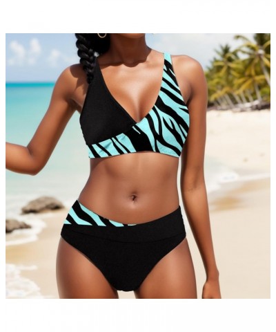 High Waisted Bikini Sets for Women 2 Piece Tankini Tops Swimwear Tankini Tops Push Up with Bikini Bottoms C-sky Blue $10.89 S...