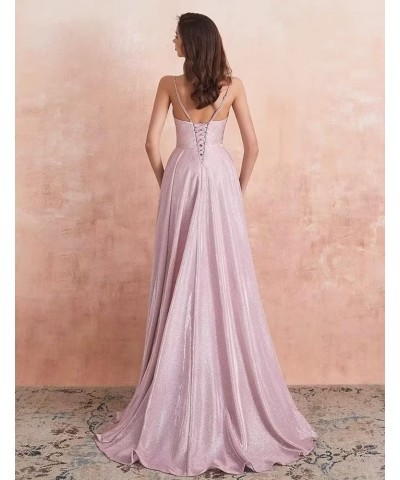 Women's Spaghetti Straps Prom Dresses Long V-Neck Sparkling Bridesmaid Dresses Formal Evening Gowns with High Slit Peacock Bl...