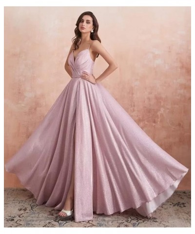 Women's Spaghetti Straps Prom Dresses Long V-Neck Sparkling Bridesmaid Dresses Formal Evening Gowns with High Slit Peacock Bl...