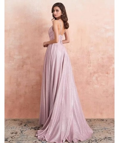 Women's Spaghetti Straps Prom Dresses Long V-Neck Sparkling Bridesmaid Dresses Formal Evening Gowns with High Slit Peacock Bl...