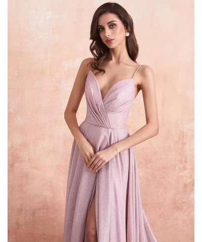 Women's Spaghetti Straps Prom Dresses Long V-Neck Sparkling Bridesmaid Dresses Formal Evening Gowns with High Slit Peacock Bl...