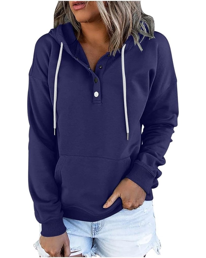 Hoodies For Women Fall Fashion Hooded Button Collar Pullover Casual Drawstring Long Sleeve Sweatshirts With Pockets 07navy - ...