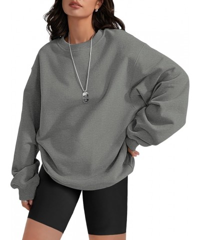 Oversized Sweatshirt for Women Crewneck Fleece Long Sleeve Pullover Hoodies Tops Fall Fashion Outfits Clothes 2023 Dark Grey ...