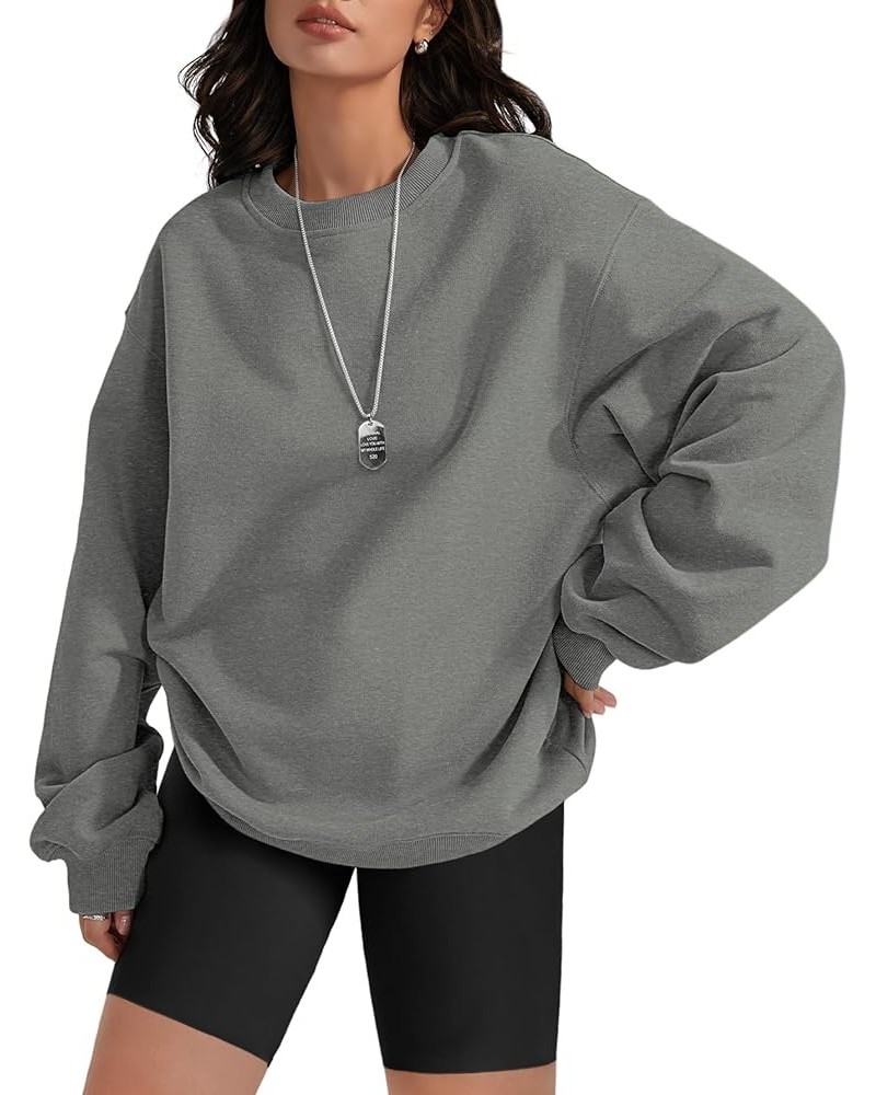 Oversized Sweatshirt for Women Crewneck Fleece Long Sleeve Pullover Hoodies Tops Fall Fashion Outfits Clothes 2023 Dark Grey ...