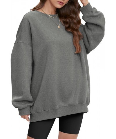 Oversized Sweatshirt for Women Crewneck Fleece Long Sleeve Pullover Hoodies Tops Fall Fashion Outfits Clothes 2023 Dark Grey ...