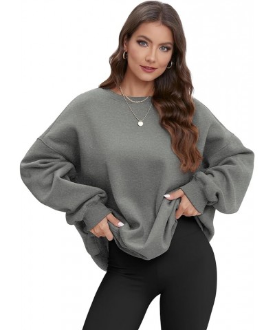 Oversized Sweatshirt for Women Crewneck Fleece Long Sleeve Pullover Hoodies Tops Fall Fashion Outfits Clothes 2023 Dark Grey ...