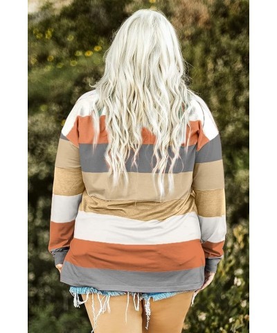 Womens 2024 Casual Plus Size Colorblock Pullover Top Casual Colorful Striped Hoodie Khaki Stripe $11.54 Hoodies & Sweatshirts