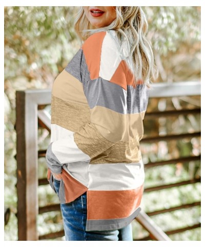 Womens 2024 Casual Plus Size Colorblock Pullover Top Casual Colorful Striped Hoodie Khaki Stripe $11.54 Hoodies & Sweatshirts