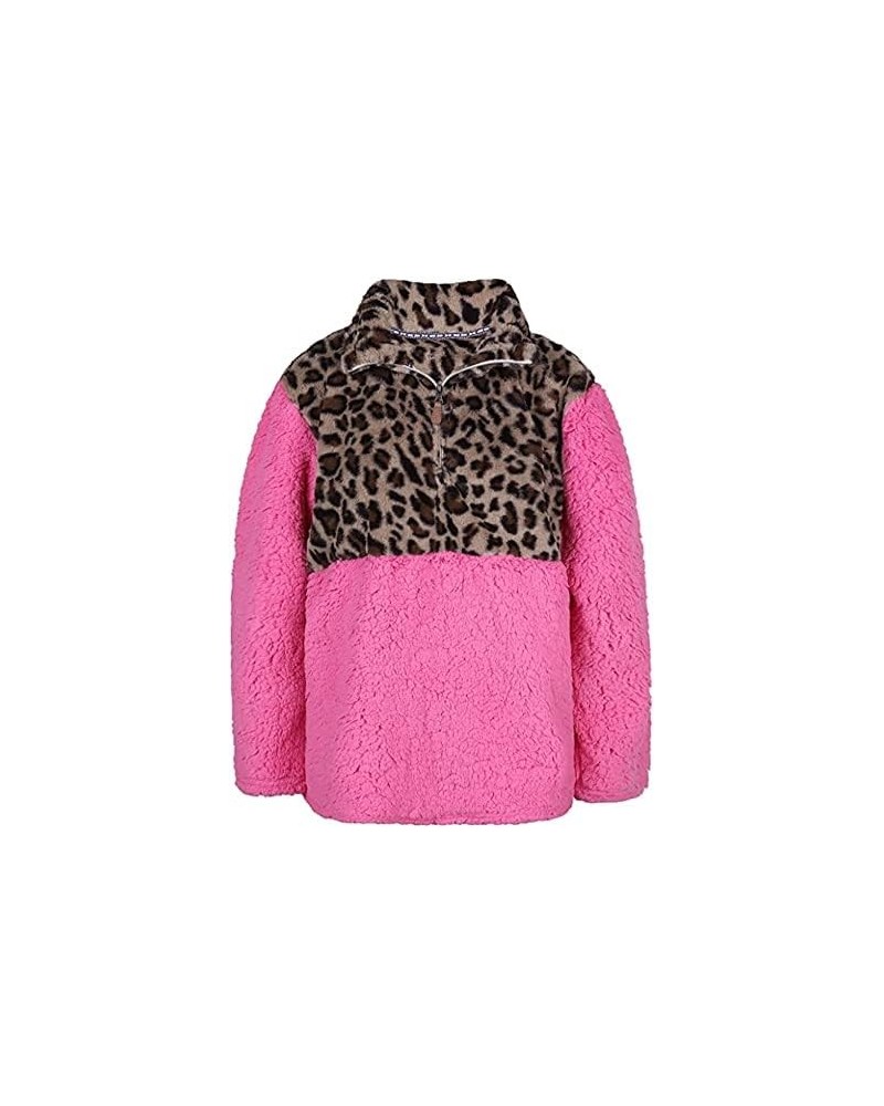 Women Fleece Sweatshirt Snow Zipper Hoodie Cow Print Pullover Plus Size Long Sleeve Half Zip Up Warm Winter S-3XL Pink Leopar...