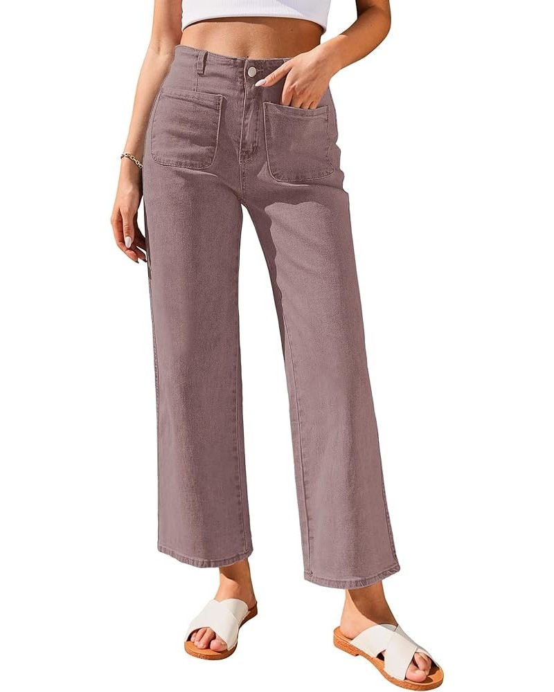 Wide Leg Jeans for Women High Waisted Straight Leg Stretchy Cropped Denim Pants with Pockets Jean Trousers Pecan Brown $24.77...