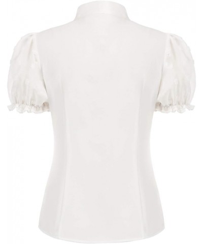 Summer Short Sleeve Office Button Down Blouse Stripe Shirt Tops with Bow Tie BP573 White(mesh Sleeve) $19.37 Blouses