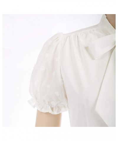 Summer Short Sleeve Office Button Down Blouse Stripe Shirt Tops with Bow Tie BP573 White(mesh Sleeve) $19.37 Blouses