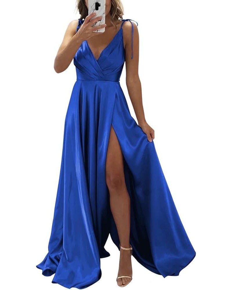 Spaghetti Straps Prom Dresses for Women Long A Line Formal Ball Gown Satin Party Maxi Dress LNL52 Royal Blue $32.99 Dresses