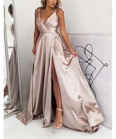 Spaghetti Straps Prom Dresses for Women Long A Line Formal Ball Gown Satin Party Maxi Dress LNL52 Royal Blue $32.99 Dresses