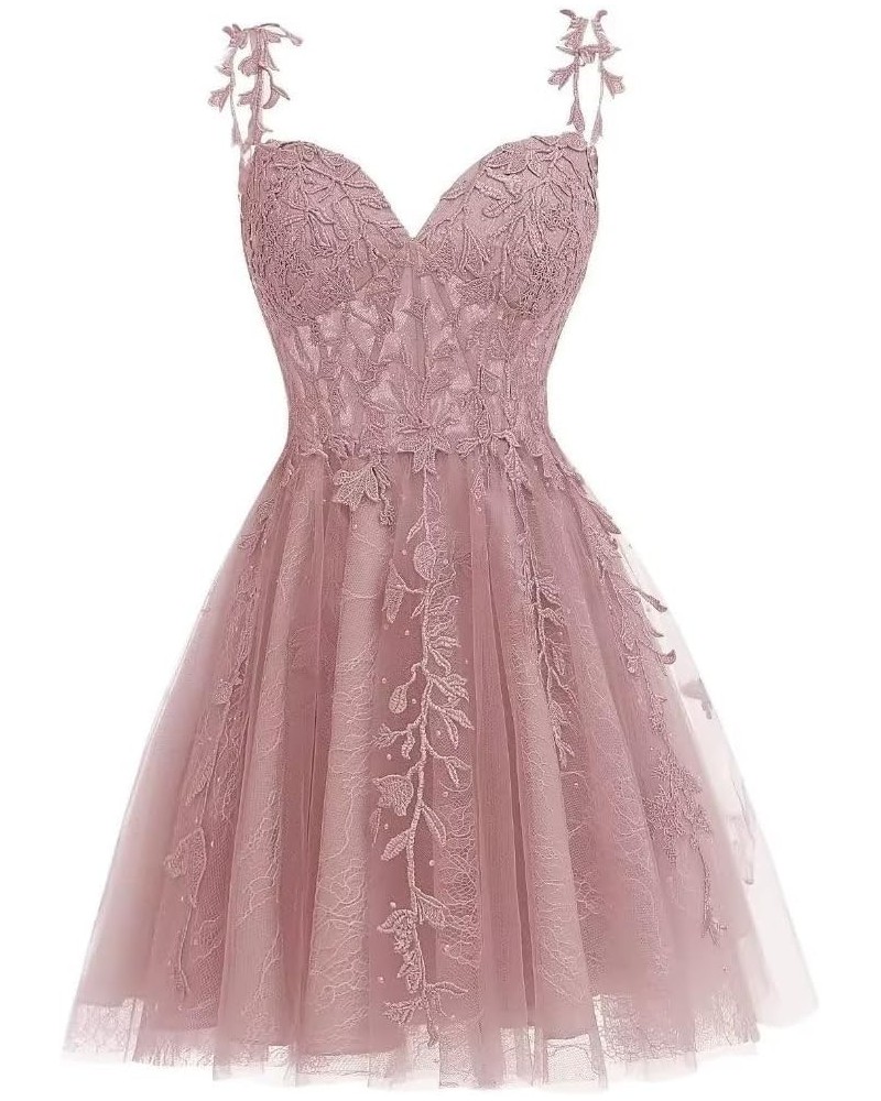 Women's Lace Applique Homecoming Dresses for Teens 2023 Tulle Short Spaghetti Straps Prom Graduation Dress Dusty Rose $20.91 ...