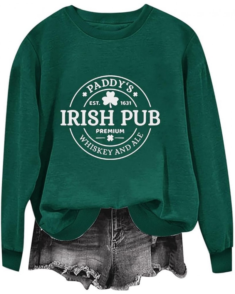 St Patricks Day Shirt Women Lucky Shamorck Graphic Irish Sweatshirt Funny Green Clover Print Long Sleeve Crewneck Tops Q-gree...