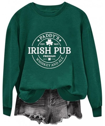 St Patricks Day Shirt Women Lucky Shamorck Graphic Irish Sweatshirt Funny Green Clover Print Long Sleeve Crewneck Tops Q-gree...