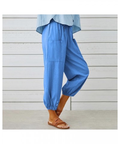 Casual Capri Pants for Women Linen Drawstring Elastic Capris Crop Relaxed Fit Cotton Wide Leg Capri Wide Leg Pants Blue $8.80...