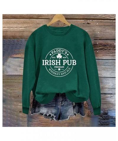 St Patricks Day Shirt Women Lucky Shamorck Graphic Irish Sweatshirt Funny Green Clover Print Long Sleeve Crewneck Tops Q-gree...