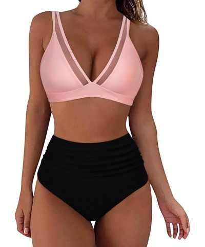 Women 2 Piece Swimsuit Bikini Set Push Up Tummy Control High Waist Bikini Swimwear V Neck Bra and Tankini Bikini Swimsuits A0...