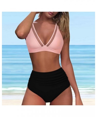 Women 2 Piece Swimsuit Bikini Set Push Up Tummy Control High Waist Bikini Swimwear V Neck Bra and Tankini Bikini Swimsuits A0...