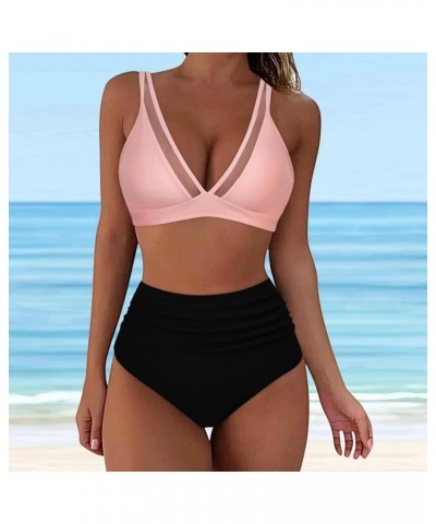 Women 2 Piece Swimsuit Bikini Set Push Up Tummy Control High Waist Bikini Swimwear V Neck Bra and Tankini Bikini Swimsuits A0...