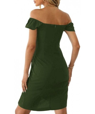 2023 Women's Off Shoulder Dress Square Neck High Waist Tunic Backless Casual Dress for Women with Zipper Green $14.49 Dresses