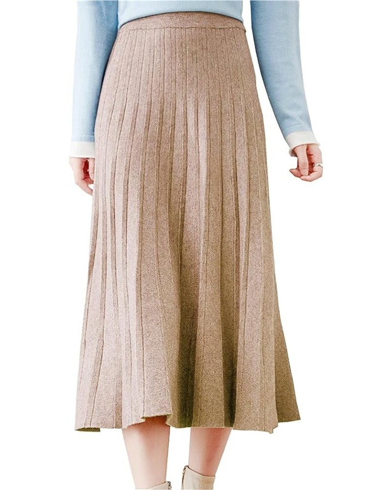 Women's Pleated Knit Sweater Midi Skirts Khaki Camel $15.07 Skirts