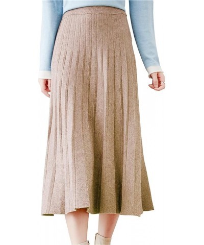 Women's Pleated Knit Sweater Midi Skirts Khaki Camel $15.07 Skirts