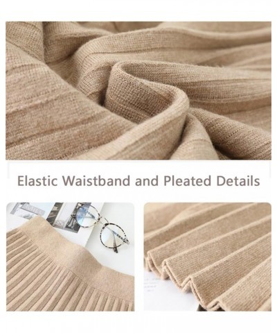 Women's Pleated Knit Sweater Midi Skirts Khaki Camel $15.07 Skirts