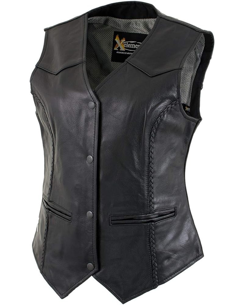 B206 Women's 'Road Queen' Black Leather Braided Vest - 2X-Large Small Black $35.00 Vests