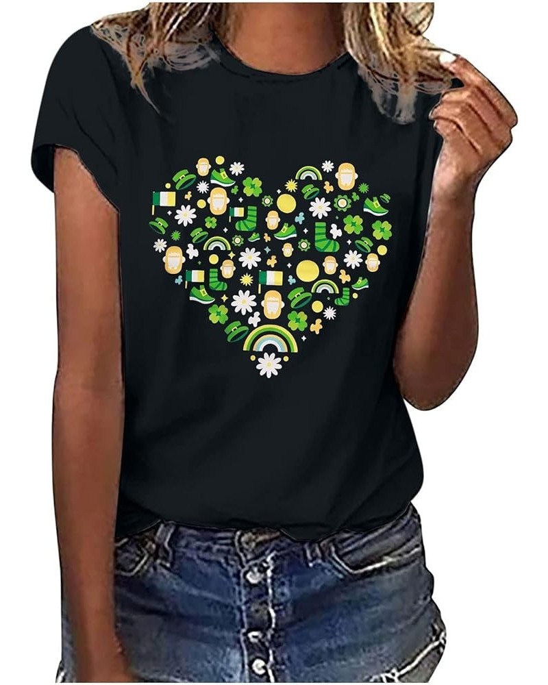 St. Patrick's Day Shirts for Women Shamrock Graphic Tees Short Sleeve Round Neck Blouses Casual Loose Fit T-Shirt T03black Li...