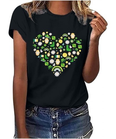 St. Patrick's Day Shirts for Women Shamrock Graphic Tees Short Sleeve Round Neck Blouses Casual Loose Fit T-Shirt T03black Li...